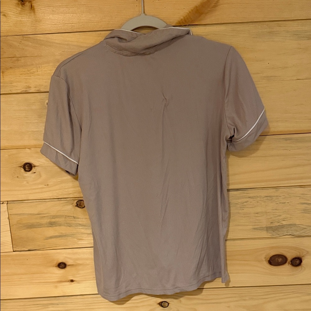 Nicole Miller Taupe Short-Sleeve Pajama Top with White Piping - Picture 4 of 8